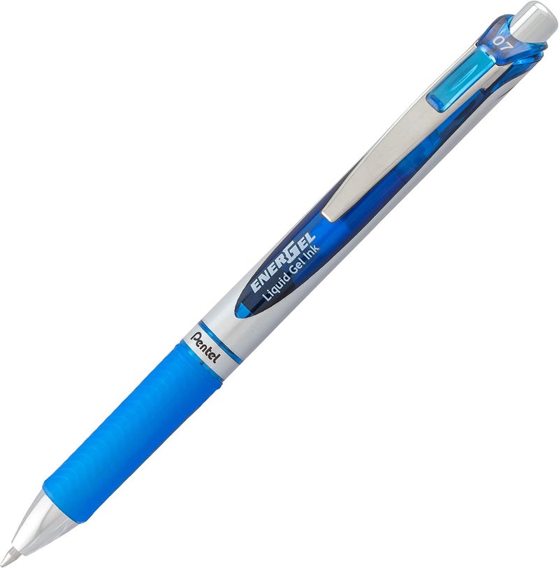 Pentel أقلام جل EnerGel RTX، رأس معدني 0.7 مم، أسود/فضي، حبر أزرق، علبة من 12 (BL77-C) - Image 3